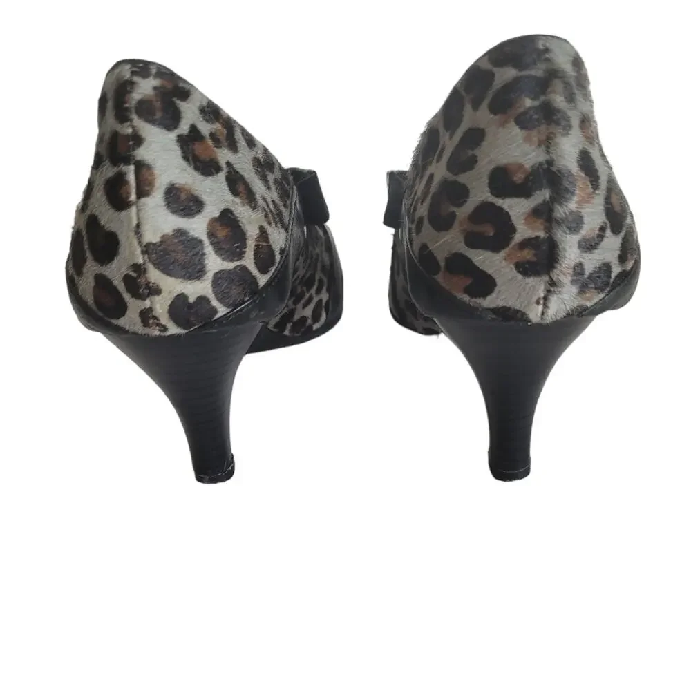 Aerosoles Women's Leopard Print Leather Kitten Heel Pumps Size 7.5